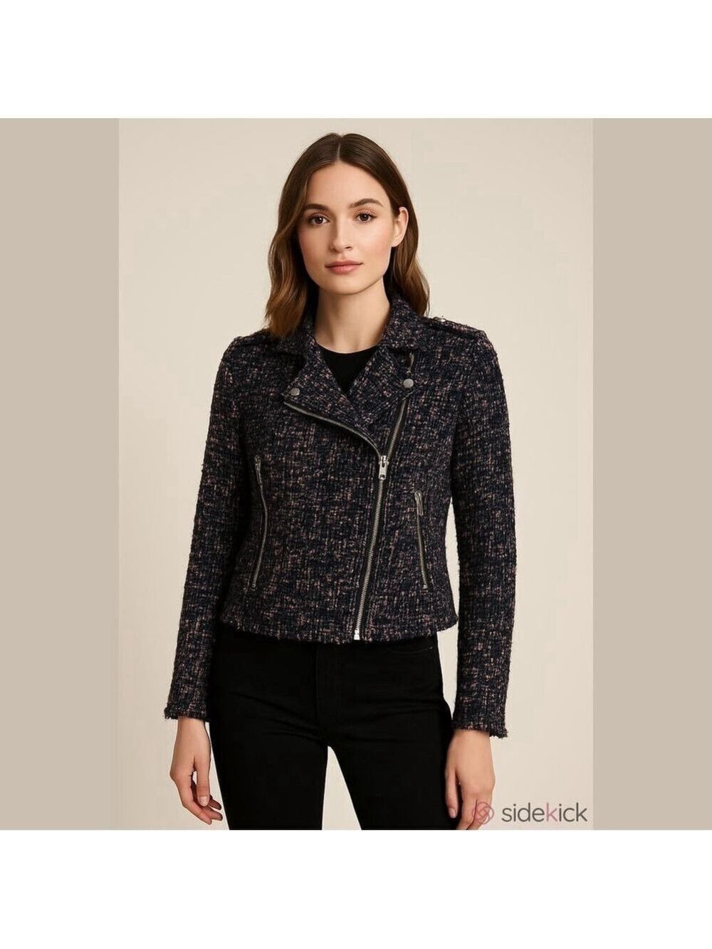 DEX Tweed Jacket Size L Multicolor Cropped Moto Style Blazer